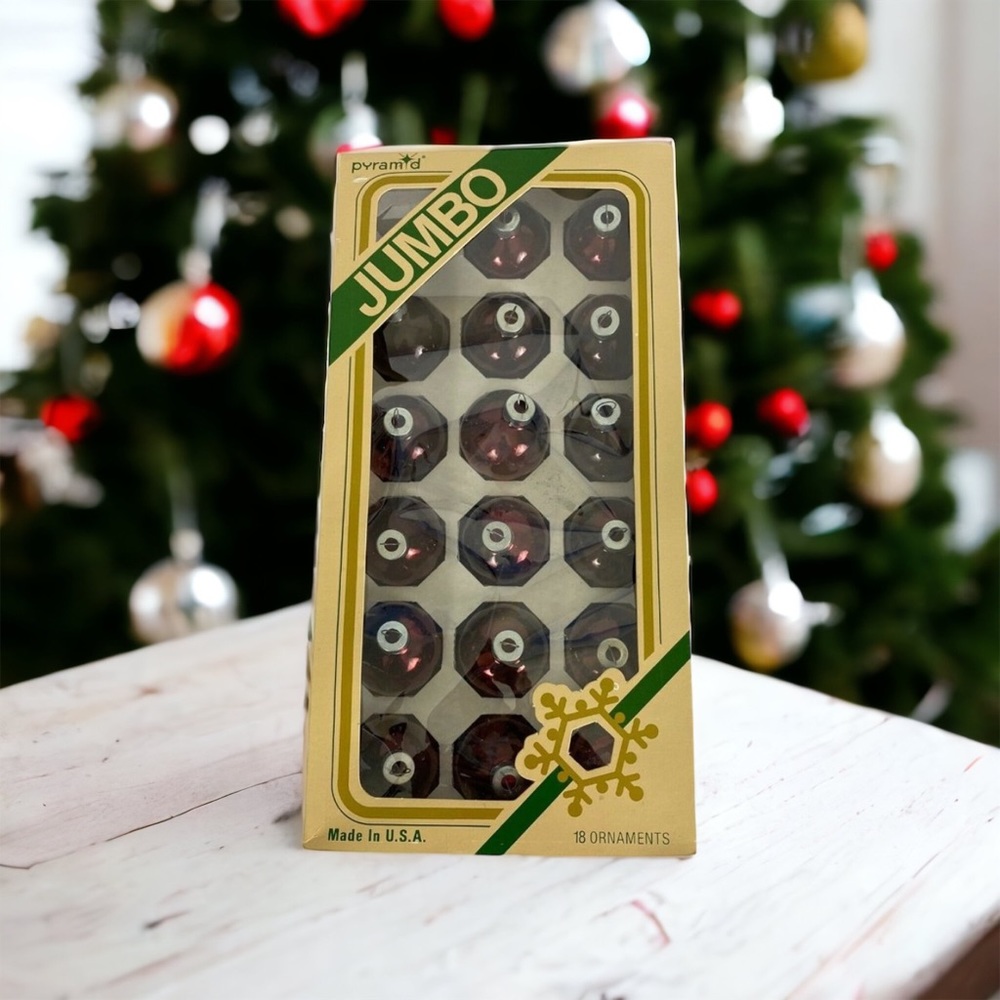 VTG Rauch Ornaments Jumbo Pyramid Glass Christmas Tree Ornament Balls 17 USA